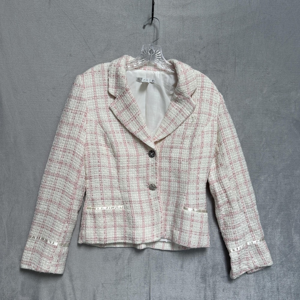 Ninety Blazer Womens 8 White Pink Boucle Check Two Button Lined Canada Career
